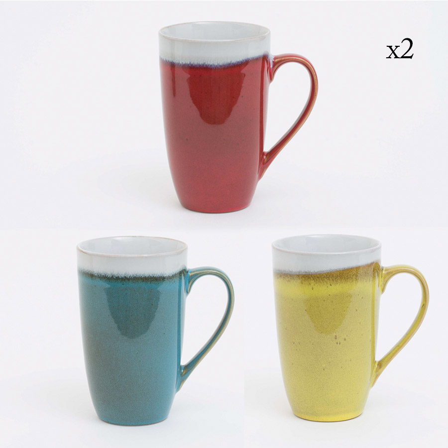 Coffret 6 mugs colores 65cl