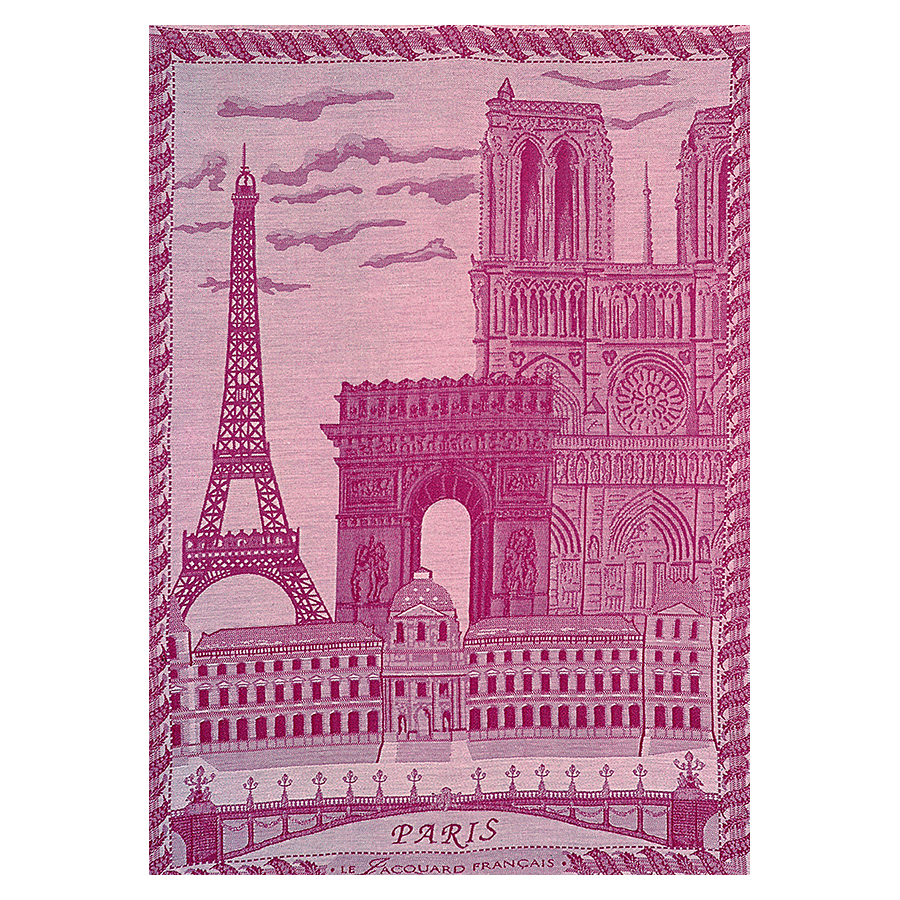 Torchon coloris Rubis 100 Coton peigne motif Paris Tissage Le Jacquard Francais