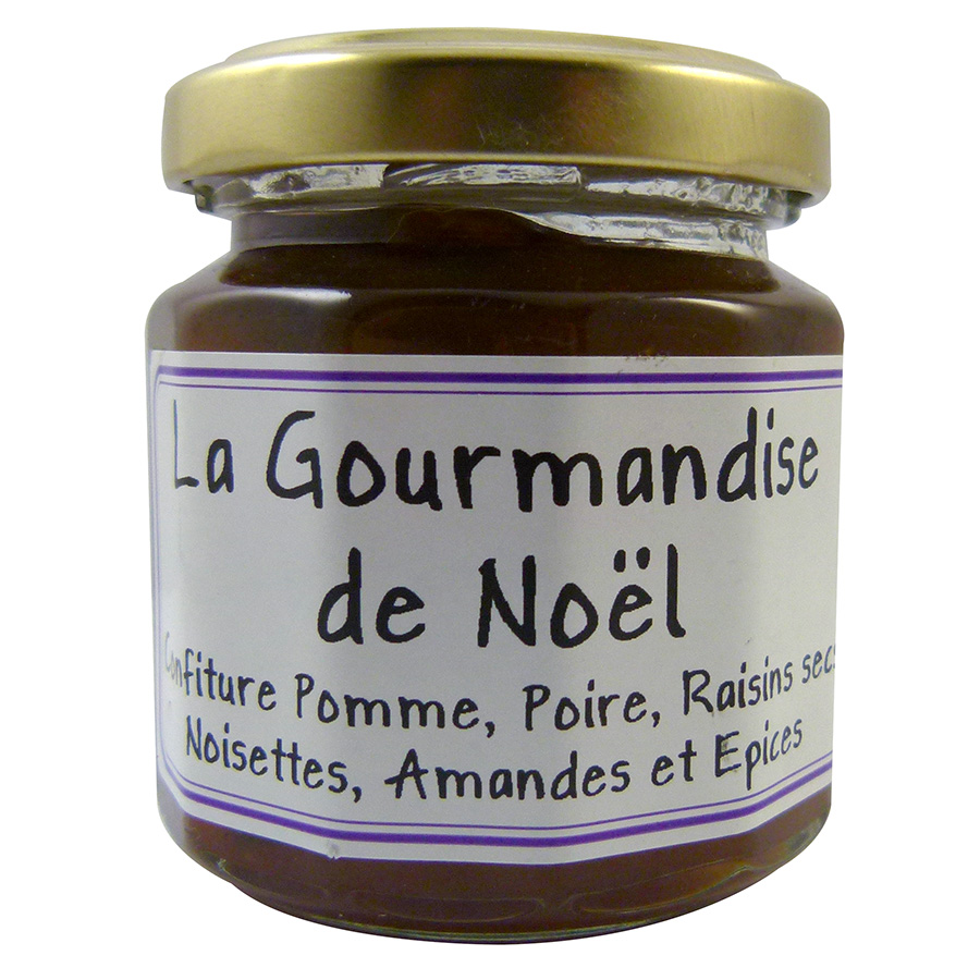La Gourmandise de Noel confiture pomme poire raisins secs noisettes amandes et epices 125g