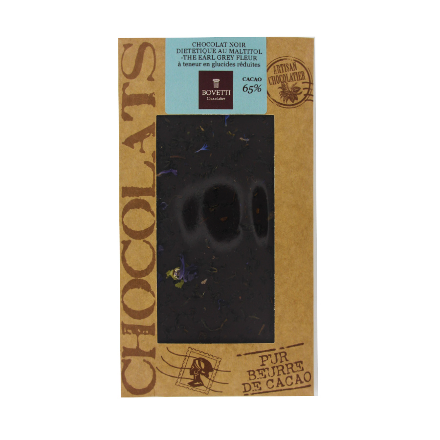 Tablette dietetique de chocolat noir et Earl Grey Bovetti 100g