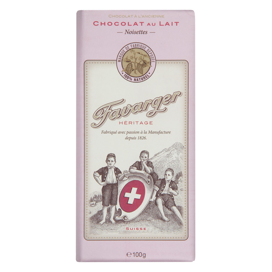 Tablette de chocolat Suisse au lait noisettes Heritage Favarger