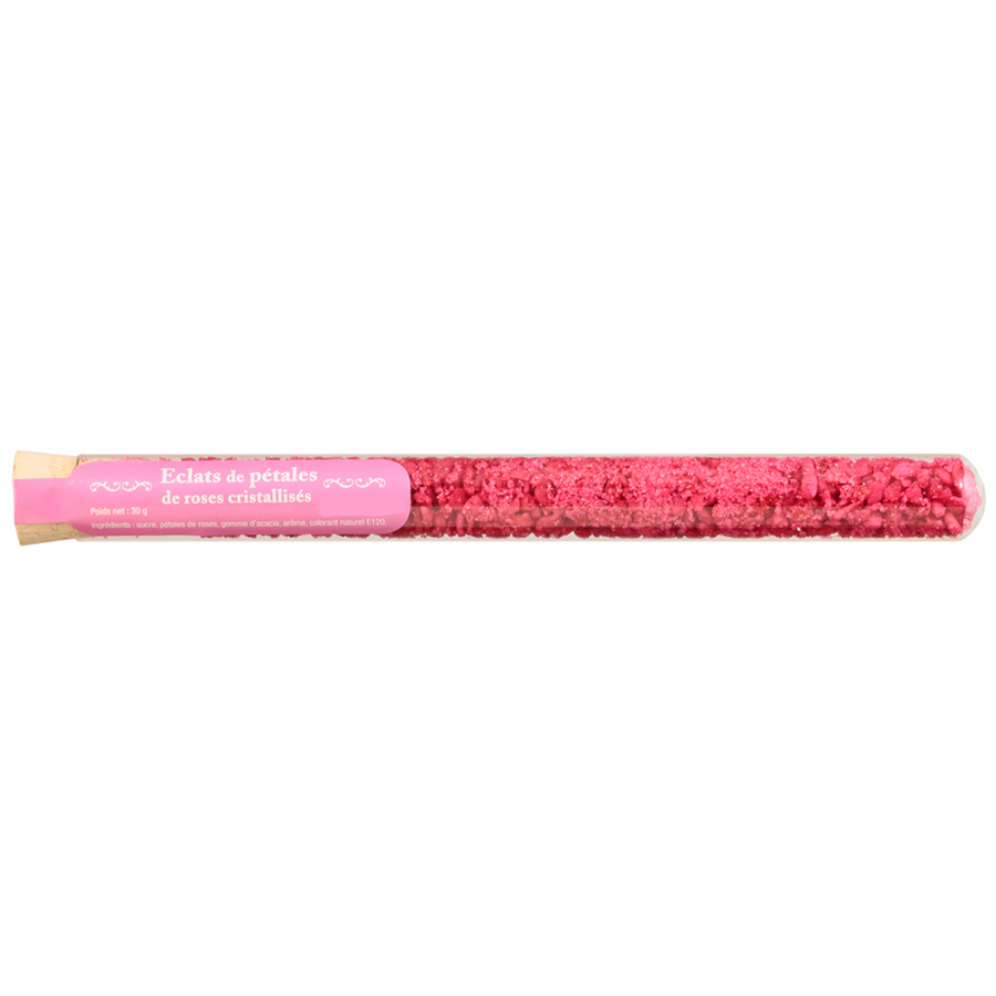 Tube garni declats de petales de rose au sucre cristallise 30g