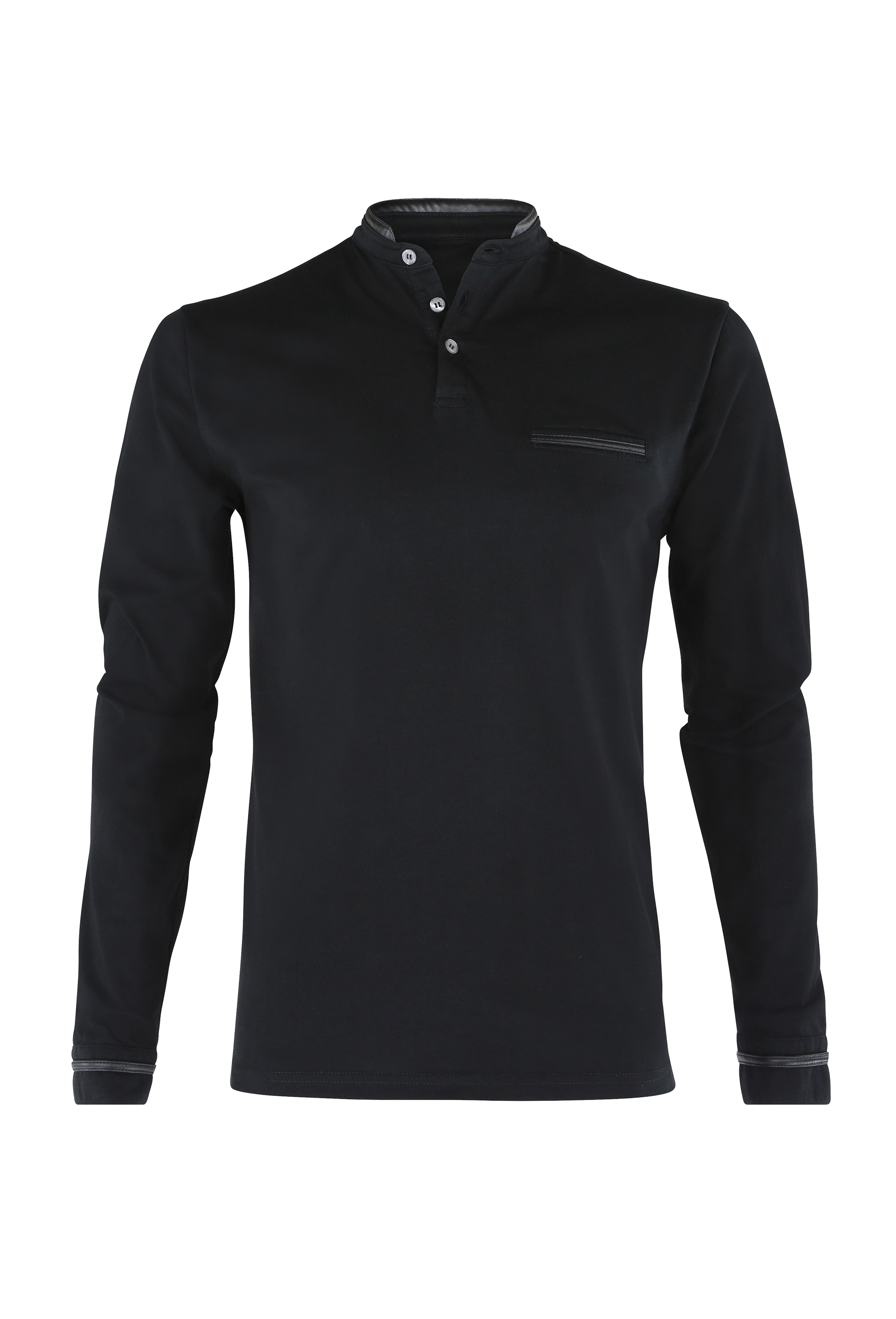 polo noir ml jersey col mao piping effet cuir