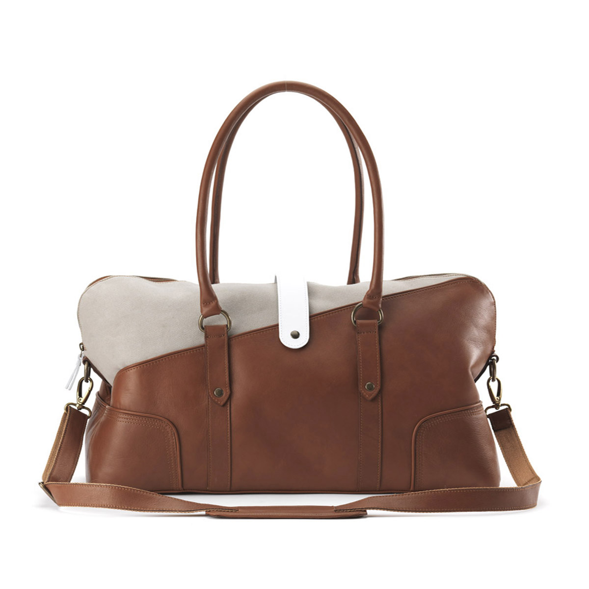 sac de voyage toile et cuir beige