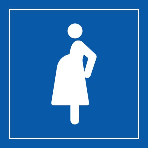 Pictogramme PI PF 059 'Acces prioritaire aux femmes enceintes' en PVC ISO 7001 : Dimensions - 250 x 250 mm, Modele - Blanc sur bleu