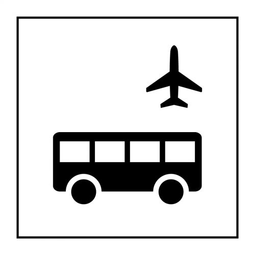 Pictogramme PI TF 027  'Autobus d'aeroport' en Vinyle souple autocollant ISO 7001 : Modele - Noir sur blanc, Dimensions - 125 x 125 mm