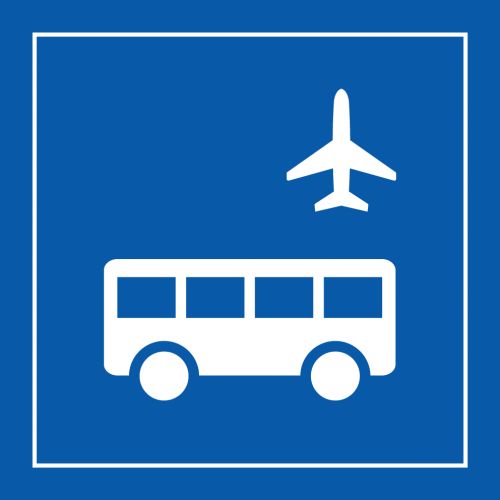 Pictogramme PI TF 027  'Autobus d'aeroport' en Vinyle souple autocollant ISO 7001 : Dimensions - 125 x 125 mm, Modele - Blanc sur bleu