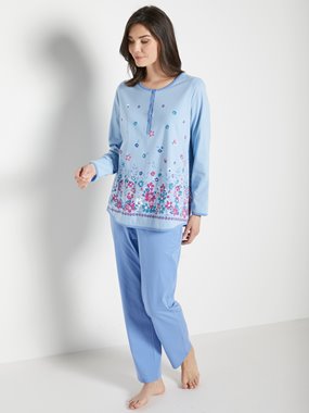 Pyjama en maille jersey pur coton imprime bleu