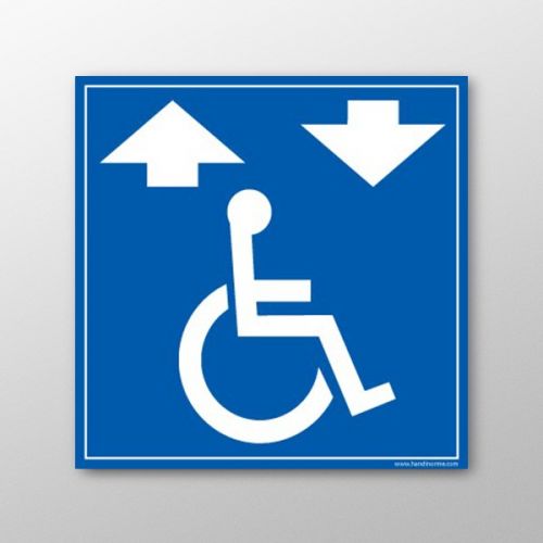 Panneau signaletique ' Monte escalier pour fauteuil roulant' : taille panneau signalisation - 125 x 125 mm, Modele - Vinyle souple autocollant