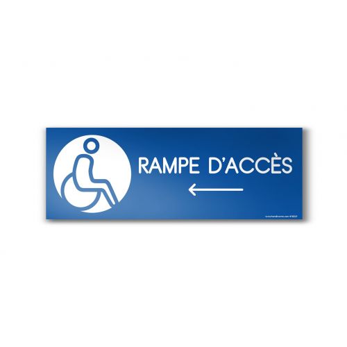 Panneau Design 'Rampe d'acces' Fleche gauche + Picto Handicape : Modele - PVC, taille panneau signalisation - 210 x 75mm