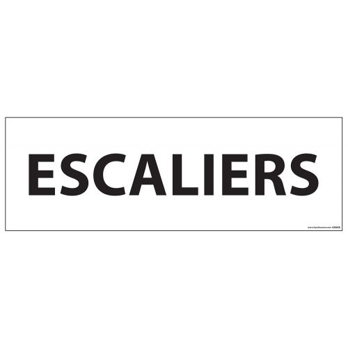 Signalisation d'information 'ESCALIERS'  - 210 x 75 mm : Modele - Vinyle souple autocollant, Couleur - Blanc