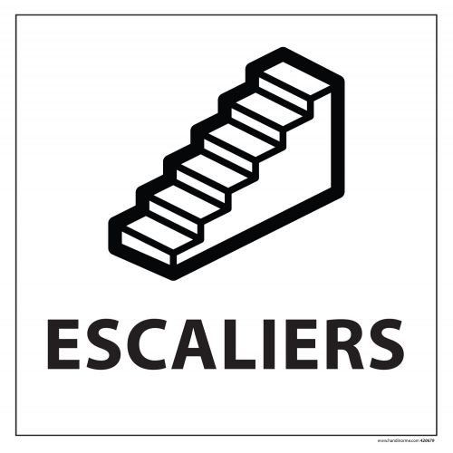 Signaletique information 'ESCALIERS' fond blanc, vinyle 250 x 250 mm : Modele - Vinyle souple autocollant