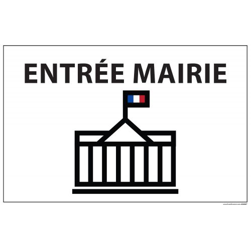Signaletique information 'ENTREE MAIRIE+ symbole' fond blanc 300 x 200 mm : Modele - Vinyle souple autocollant