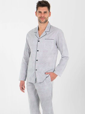 Pyjama boutonne blanc imprime pois
