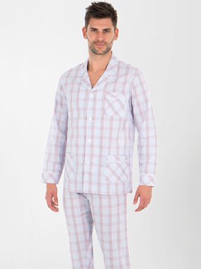 Pyjama boutonne prince de galles lavande/corai