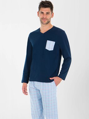 Pyjama col V uni bleu-prince de galles