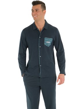 Pyjama boutonne marine rayures bleu-marine