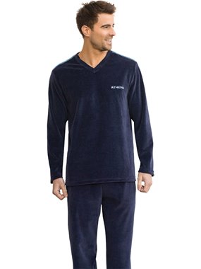 Pyjama velours Grand Froid marine rayures bleu-marine
