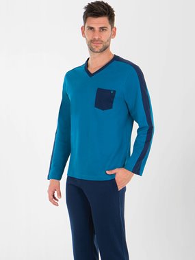 Pyjama col V bleu gris-marine