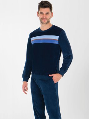 Pyjama en velours rayures cobalt/marine-marine