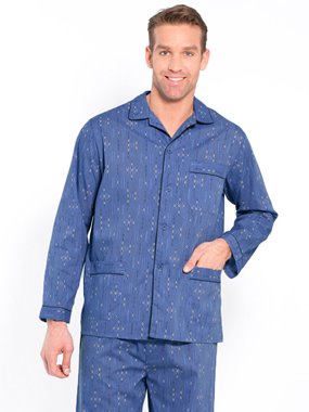 Pyjama homme en flanelle pur coton carreaux bleu