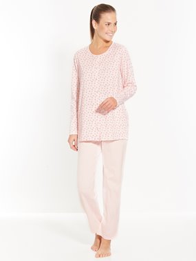 Pyjama en maille, entierement boutonne imprime rose