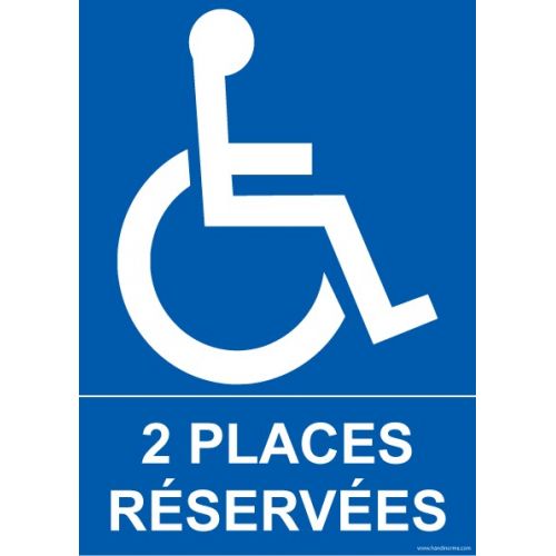 Panneau Parking '2 places reservees' + Picto Handicape : Modele - PVC, taille panneau signalisation - 150 x 210 mm