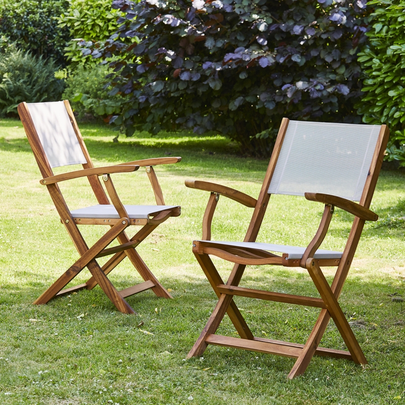 Lot de 2 fauteuils en bois d'acacia et textilene gris HANOÏ