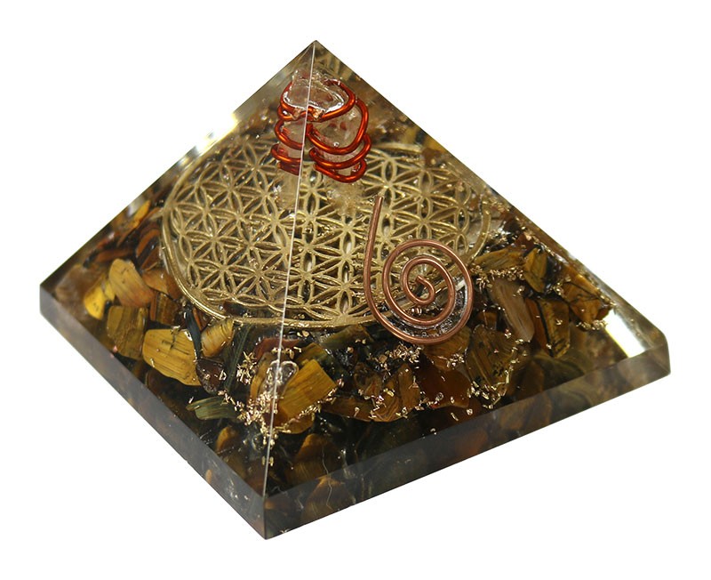 Orgonite pyramide avec fleur de vie en metal