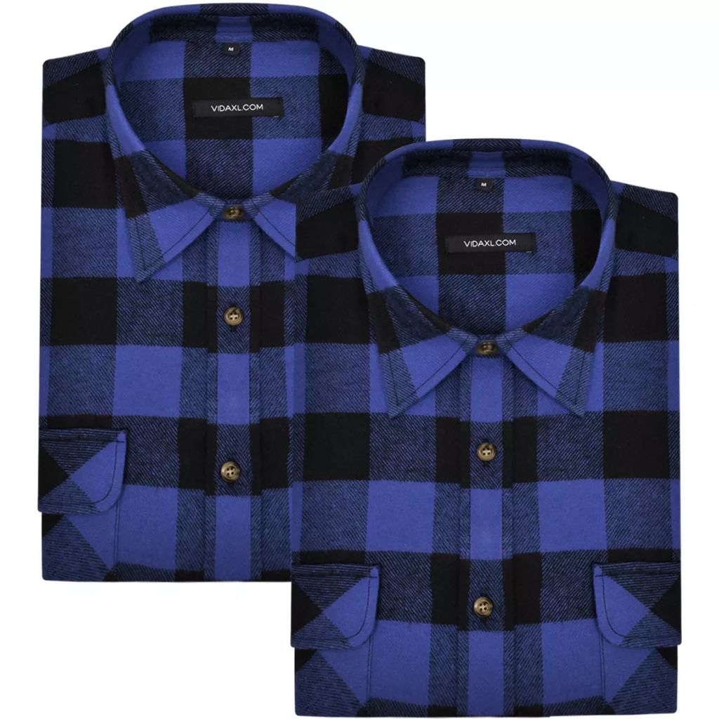 Vidaxl 2 Chemises De Travails A Carreaux Bleu Noir Taille M