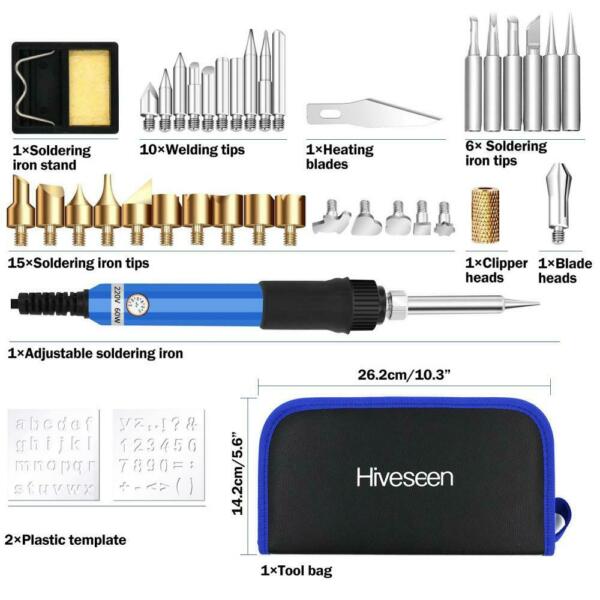 37 Pcs Kit De Pyrogravure, Hiveseen Fer A Souder 60w Pyrograveur...