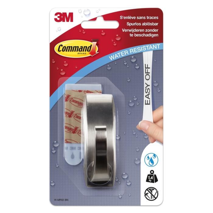 3m - Crochet Adhesif - Rectangulaire Moyen - Metal Nickel Moderne - Supporte 13 Kg