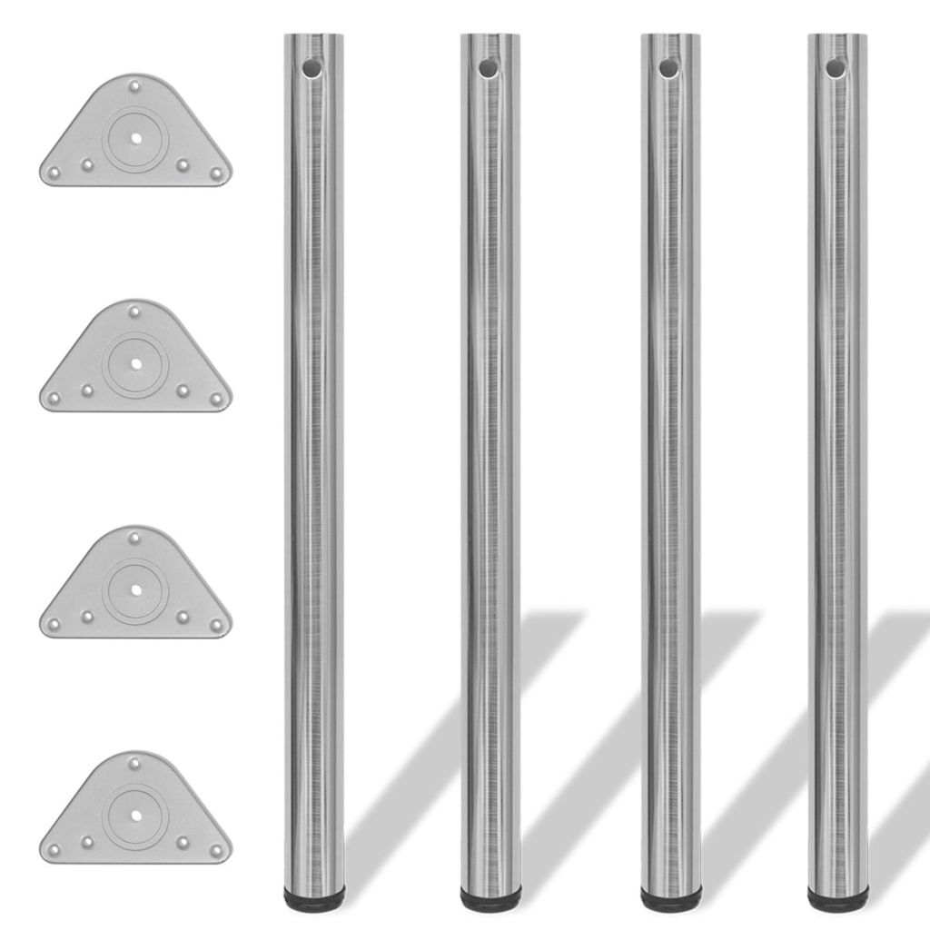 4 Pieds De Table Reglables En Hauteur 870 Mm Nickel Brosse