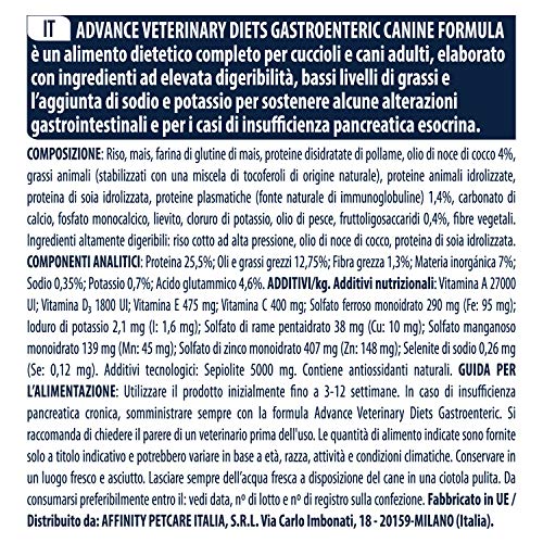 Croquettes Advance Veterinary Diet Chien Gastroenteric 12kg - Alimentation Pour Chiots