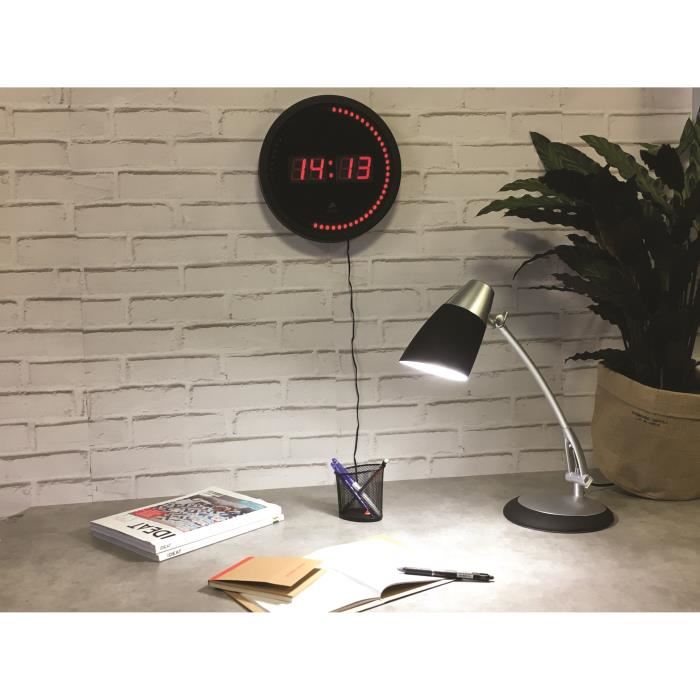 Alba Horloge Murale Led - Noir - Diodes Rouges - 32x31,5x5,4cm