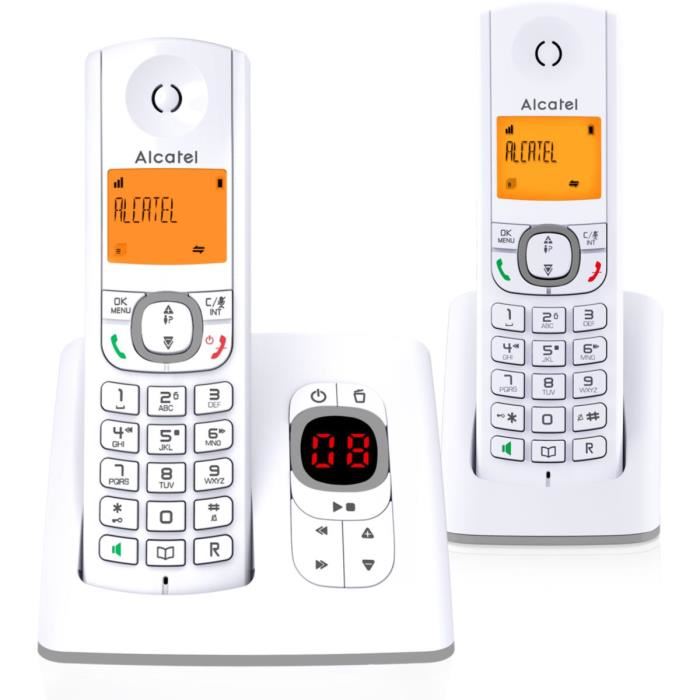 Telephone Sans Fil Alcatel F530 Voice Duo Mains Libres Repondeur Integre Repertoire 50 Contacts Blanc