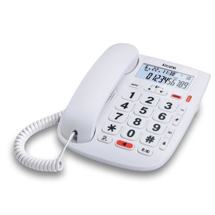 Telephone Filaire Senior Alcatel Tmax 20 Blanc - Larges Touches - Mains-libres - 10 Memoires Indirectes