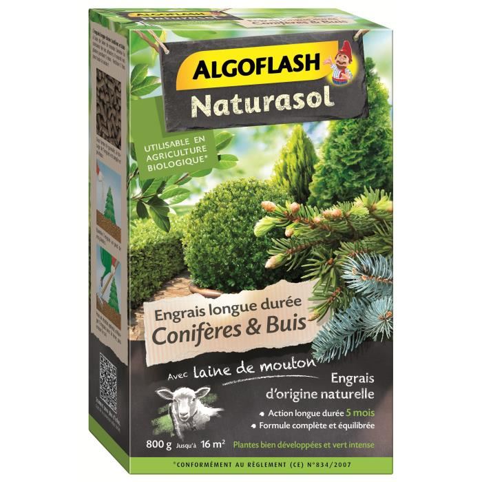 Engrais longues duree coniferes et buis 800g Naturasol