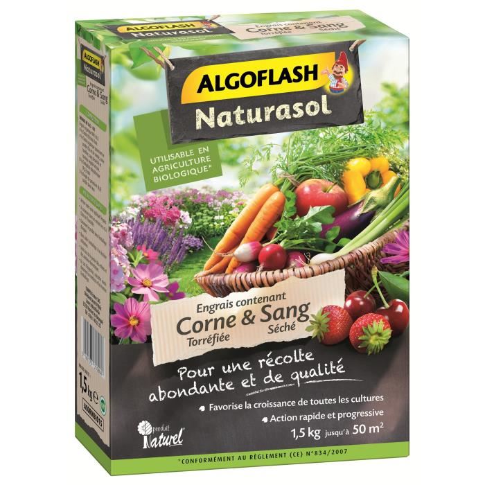 Algoflash Naturasol Engrais Corne Torrefiee Et Sang Seche 15kg
