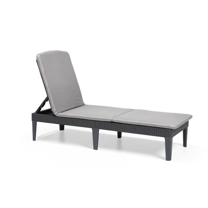 Bain De Soleil - Keter - Chaise Longue Avec Coussin Jaipur Graphite - Pliable - Resistant Aux Intemperies