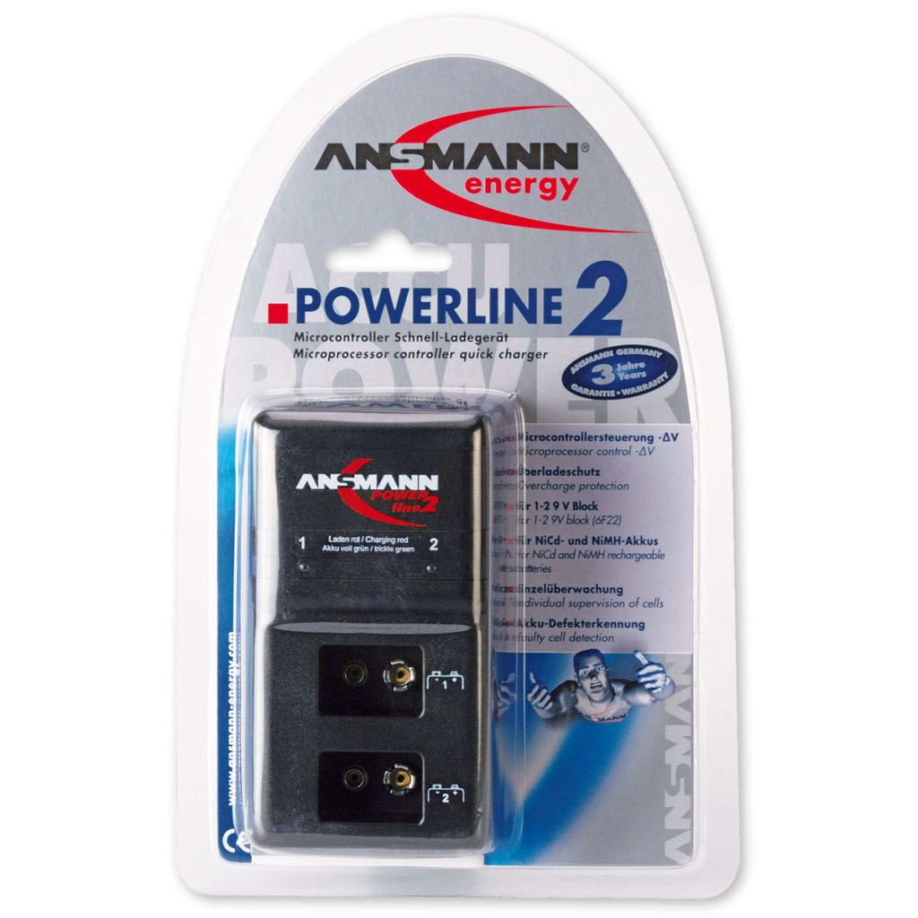 ANSMANN Powerline 2 Chargeur rapide pour piles rechargeables 9V NiMH/NiCd