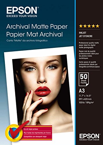 Epson Papier 50 Feuilles Mat Archival - A3 189g/mÂ² - 29,7 X 42 Cm - Compatible : Surecolor Sc-t7200d, Surecolor Sc-t7200 A¦