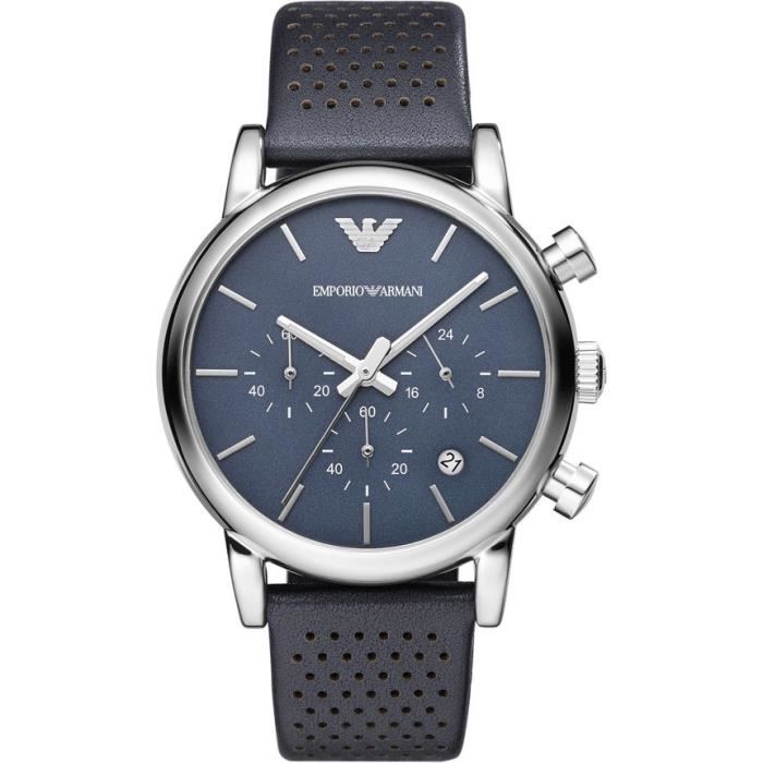Armani Montre Homme Ar1736 Bracelet Cuir Bleu
