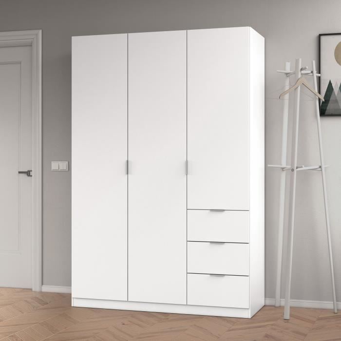 Gloria Armoire De Chambre Style Contemporain Melaminee Blanc - L 135 Cm