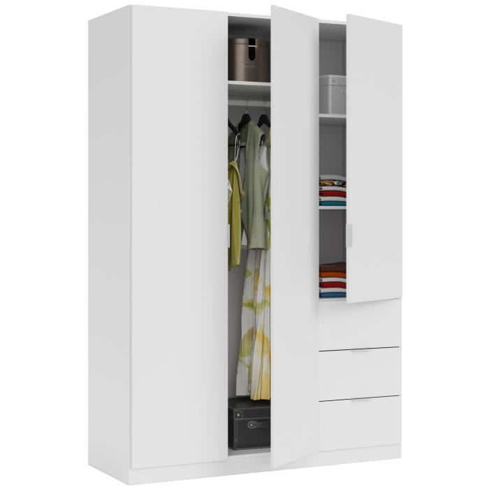 Gloria Armoire De Chambre Style Contemporain Melaminee Blanc - L 135 Cm