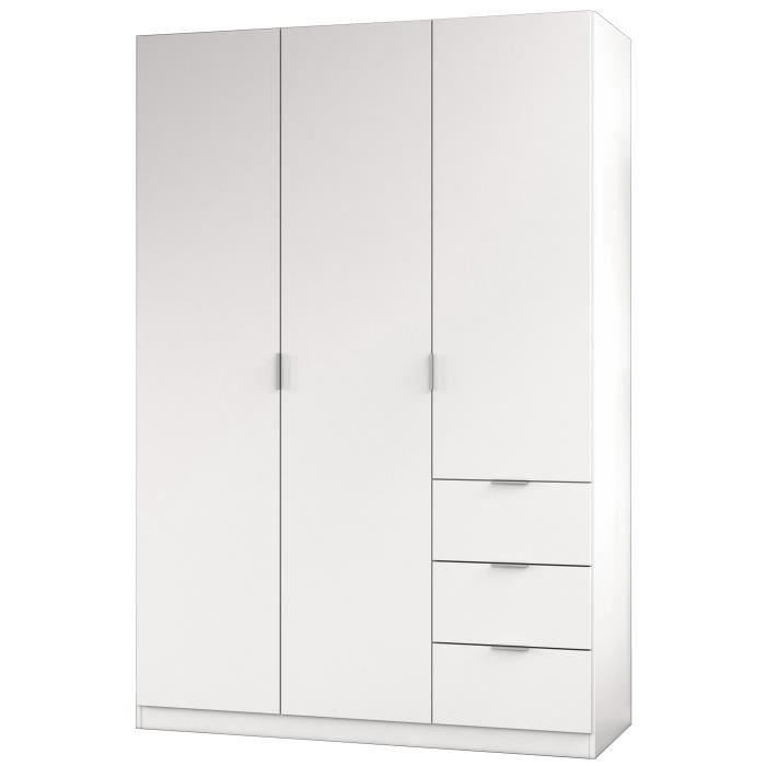 Gloria Armoire De Chambre Style Contemporain Melaminee Blanc - L 135 Cm