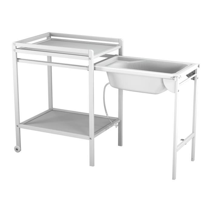 At4 Table A Langer A Roulettes Avec Baignoire -blanc