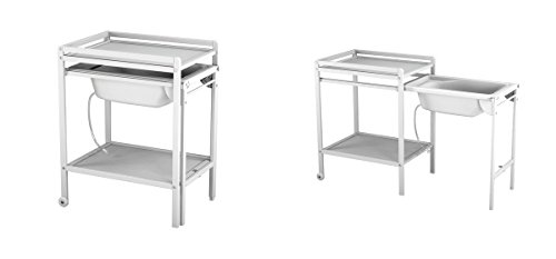 AT4 Table a langer a roulettes avec baignoire -Blanc