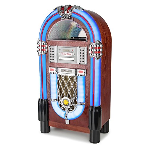 Chaîne Hi-fi - Auna Graceland Tt - Bluetooth Style Jukebox Annees 50 - Platine Vinyle, Port Usb, Lecteur Sd, Aux-in, Sortie Rca