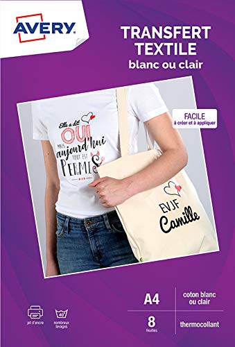 Feuilles De Transferts Avery Pour T-shirt Blanc Ou Clair - Boîte De 8 Feuilles